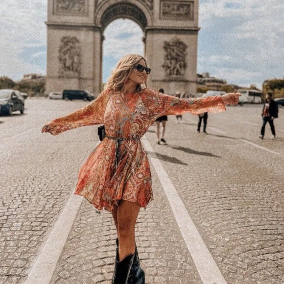 Zara boho printed viral blogger summer long sleeve mini dress - Picture 3 of 14